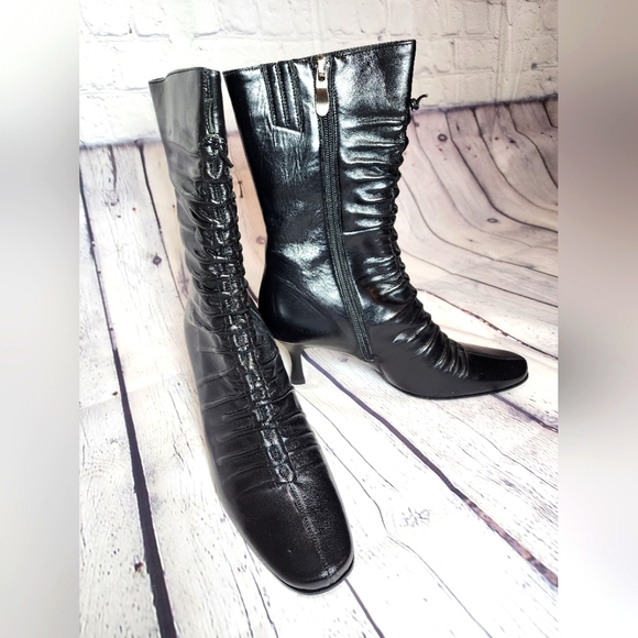 Smalto Black Mid-calf ruched boots, Size 38, Black - Picture 12 of 17